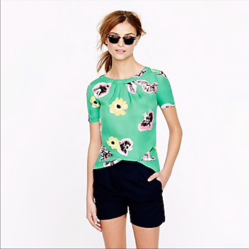 J. Crew Factory Drape Back Top in Punk Floral Green XS